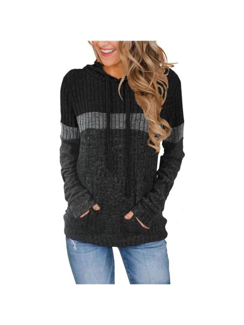 Womens Cozy Hoodie Sweater Long Sleeve Fall Tops Knit Sweatshirt Tunic S XXL